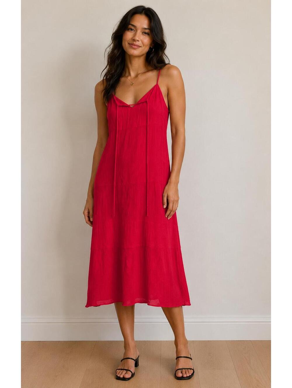 Chelsea28 Women’s Red Crinkle Midi Dress Size 1 Sleeveless Boho
